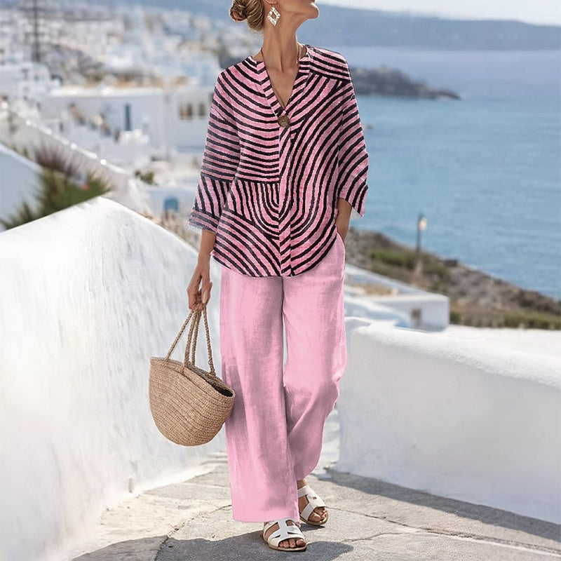 Damen gestreiftes zweiteiliges Sommer-Set