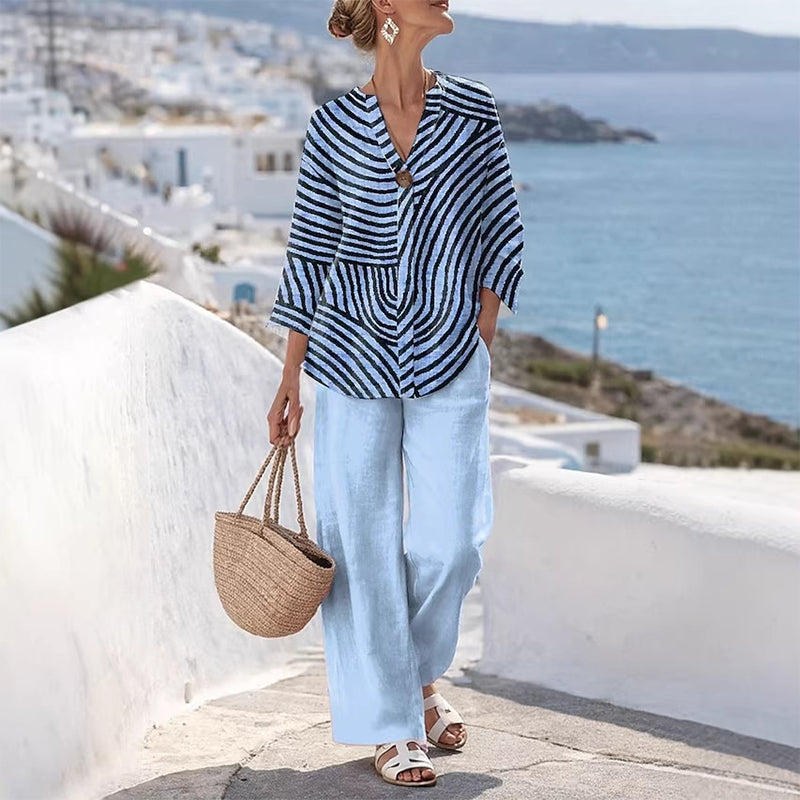 Damen gestreiftes zweiteiliges Sommer-Set