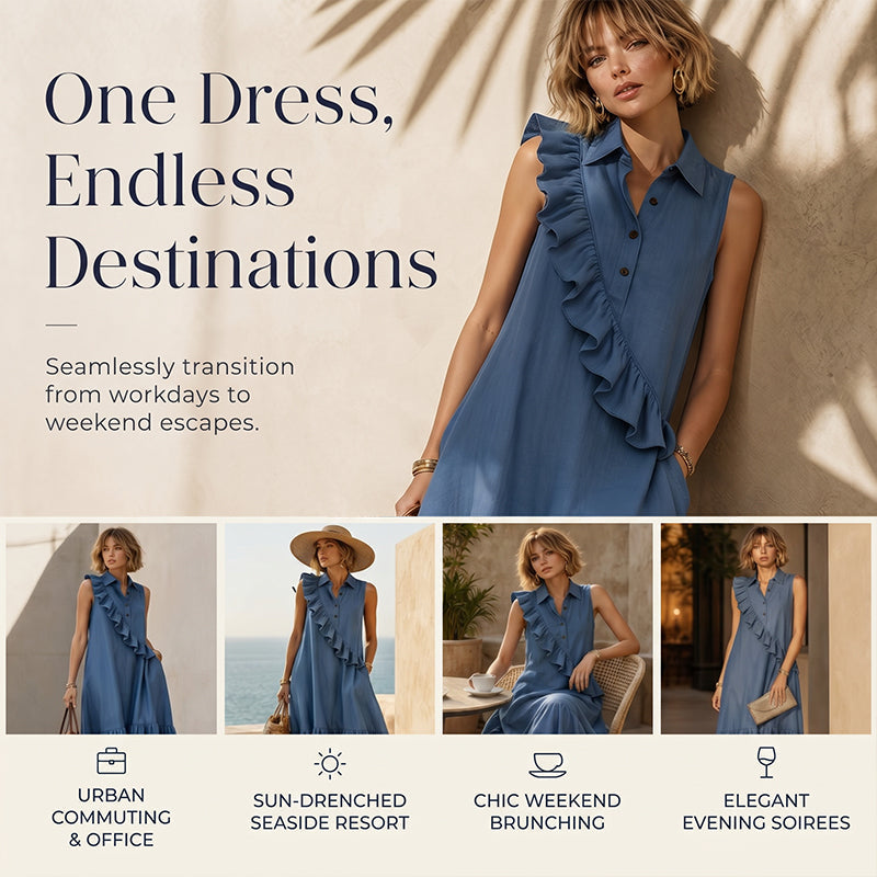 👗Ärmelloses Sommerkleid für Damen mit Rüschen vorne
