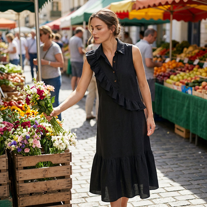👗Ärmelloses Sommerkleid für Damen mit Rüschen vorne