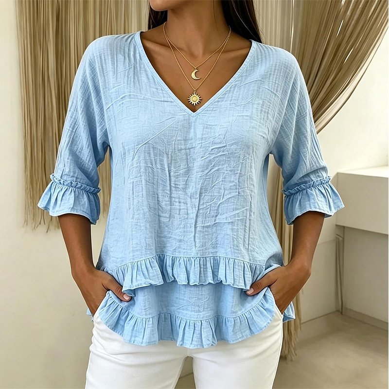 Elegantes Sommer-Oberteil für Damen mit Rüschen und V-Ausschnitt