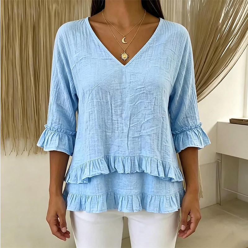 Elegantes Sommer-Oberteil für Damen mit Rüschen und V-Ausschnitt