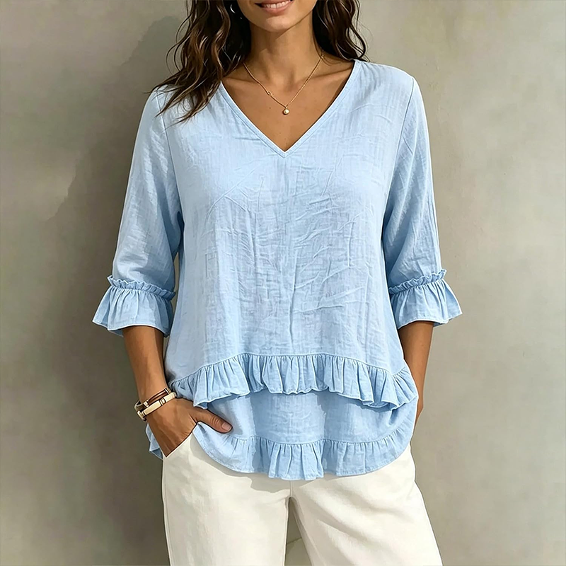 Elegantes Sommer-Oberteil für Damen mit Rüschen und V-Ausschnitt