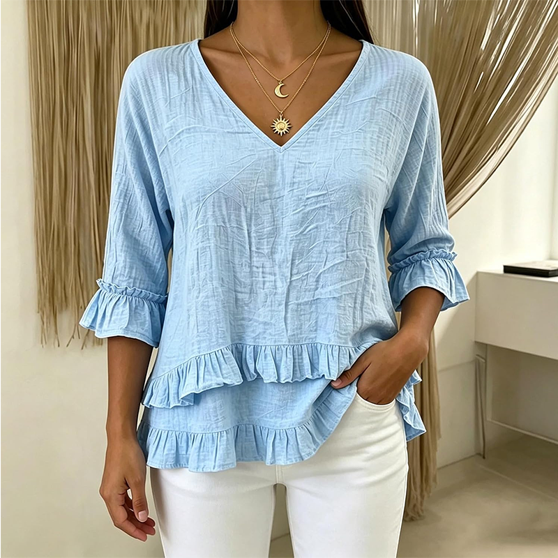 Elegantes Sommer-Oberteil für Damen mit Rüschen und V-Ausschnitt
