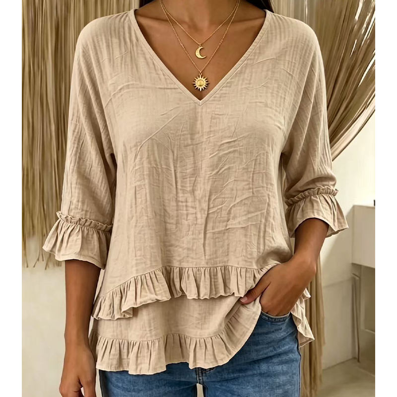 Elegantes Sommer-Oberteil für Damen mit Rüschen und V-Ausschnitt