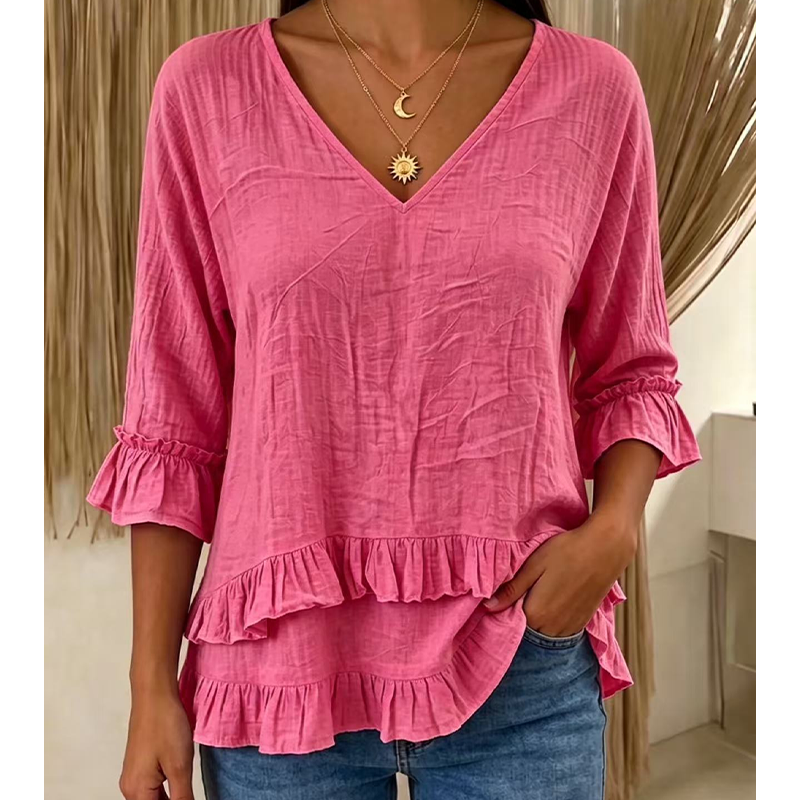 Elegantes Sommer-Oberteil für Damen mit Rüschen und V-Ausschnitt