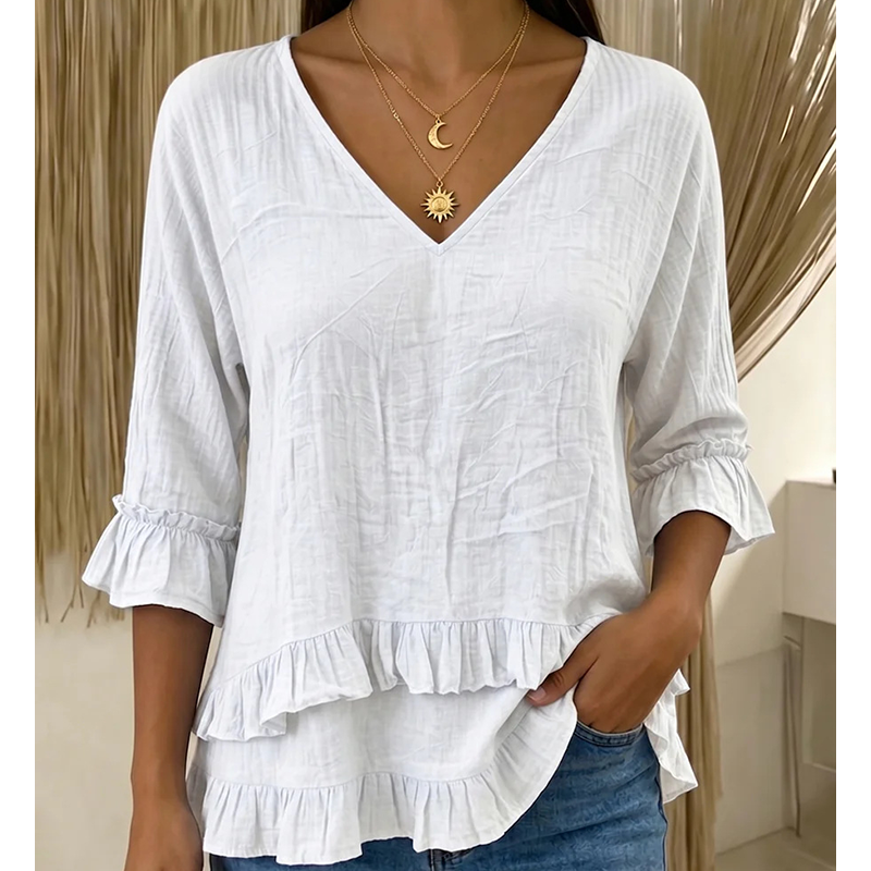 Elegantes Sommer-Oberteil für Damen mit Rüschen und V-Ausschnitt