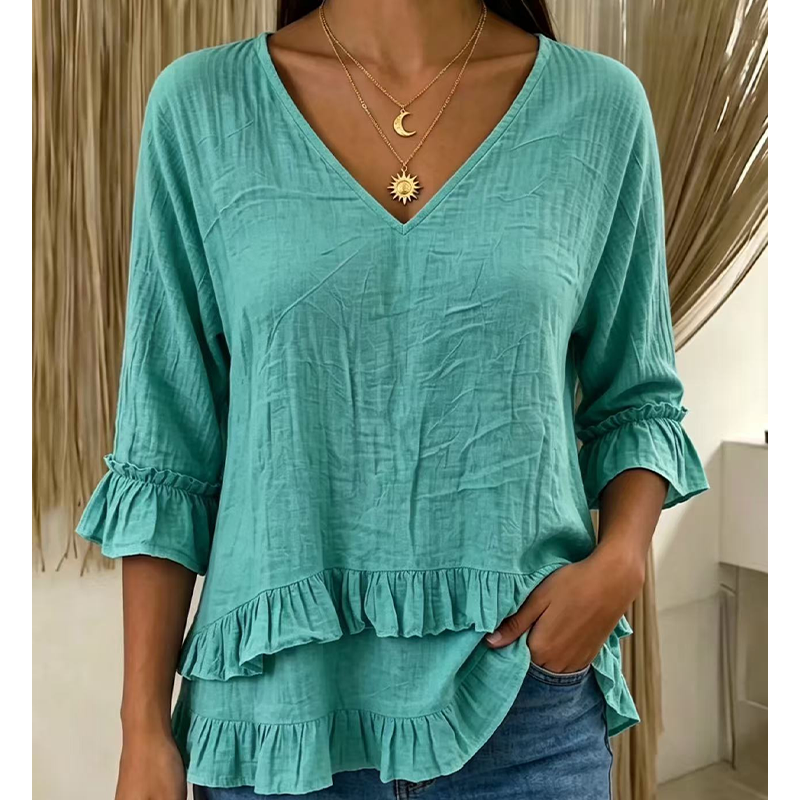 Elegantes Sommer-Oberteil für Damen mit Rüschen und V-Ausschnitt
