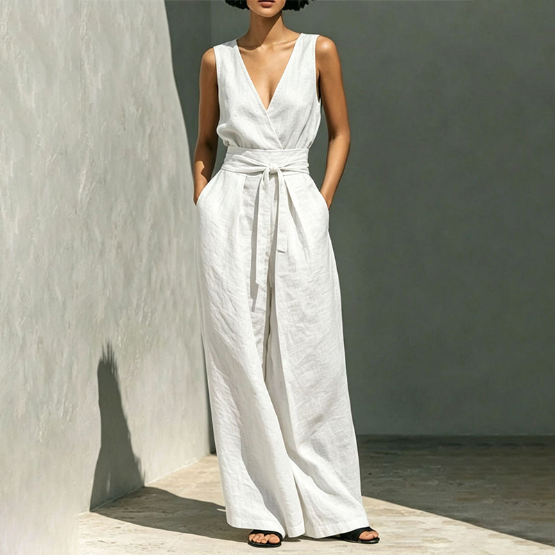 👚👖 Ärmelloses V-Ausschnitt-Set mit weiter Hose – leicht und luftig