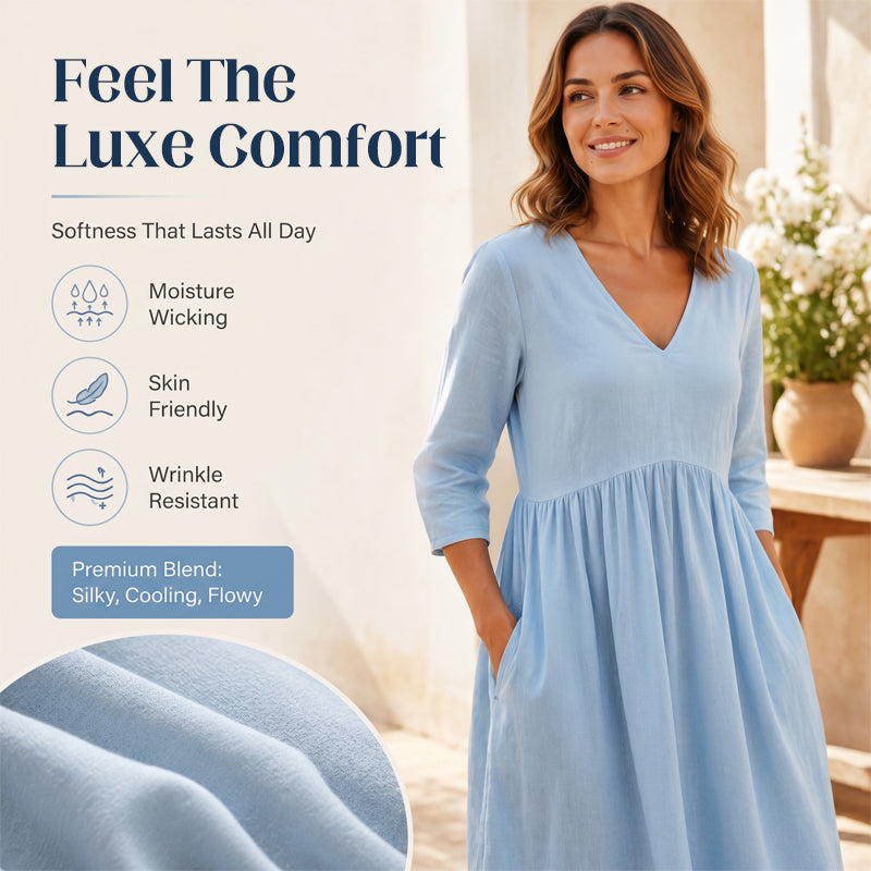 Maxikleid für Damen mit V-Ausschnitt und 3/4-Ärmeln