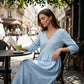 Maxikleid für Damen mit V-Ausschnitt und 3/4-Ärmeln