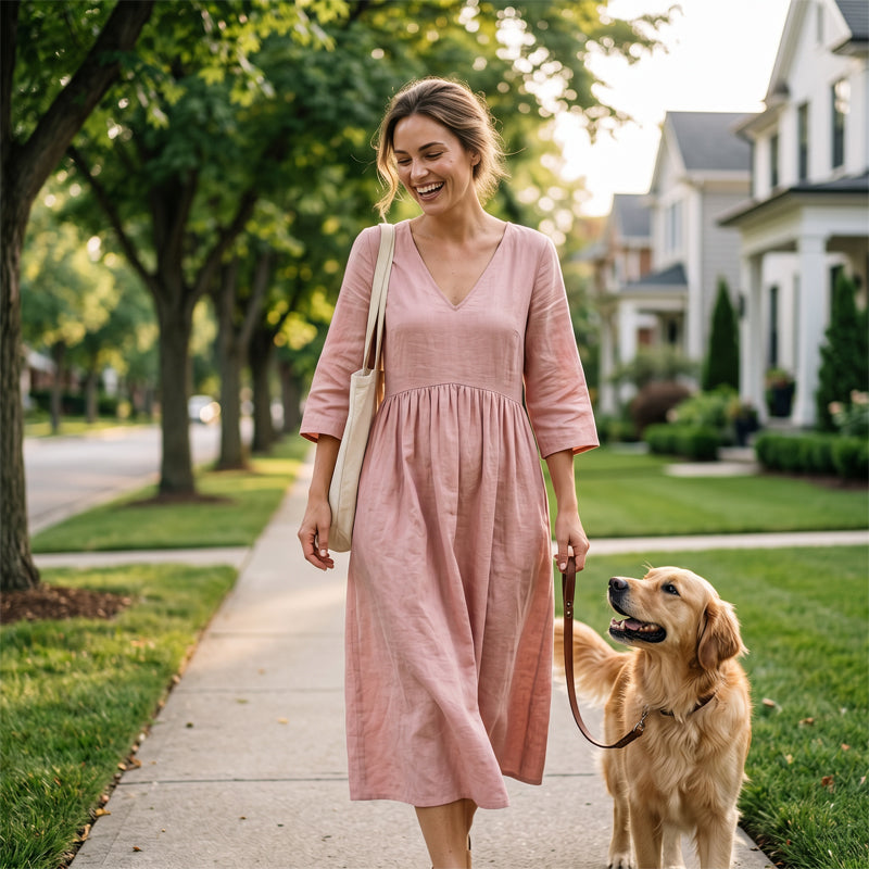 Maxikleid für Damen mit V-Ausschnitt und 3/4-Ärmeln