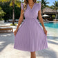 Damen Spitzen-V-Ausschnitt-Kleid mit Rüschenärmeln und Falten-Midi-Kleid