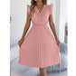 Damen Spitzen-V-Ausschnitt-Kleid mit Rüschenärmeln und Falten-Midi-Kleid