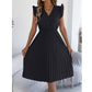 Damen Spitzen-V-Ausschnitt-Kleid mit Rüschenärmeln und Falten-Midi-Kleid
