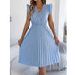 Damen Spitzen-V-Ausschnitt-Kleid mit Rüschenärmeln und Falten-Midi-Kleid