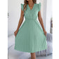 Damen Spitzen-V-Ausschnitt-Kleid mit Rüschenärmeln und Falten-Midi-Kleid
