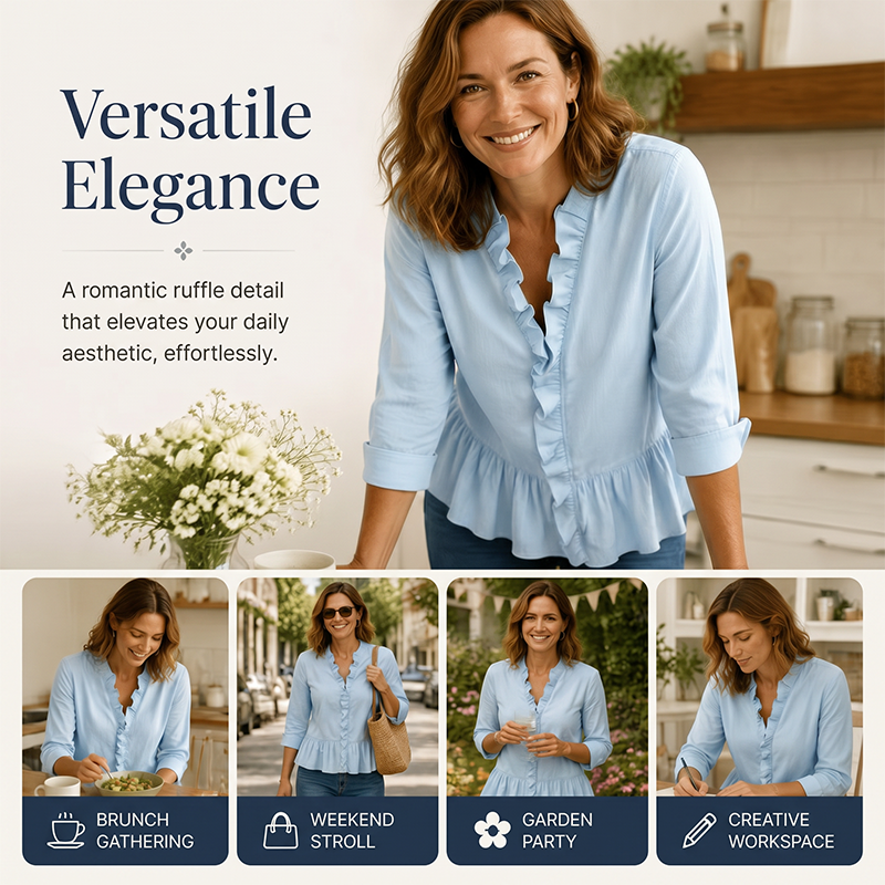 Elegantes Damenoberteil mit Rüschen und V-Ausschnitt