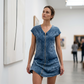 Damen lässiges Kurzarm-Reißverschluss-Kleid