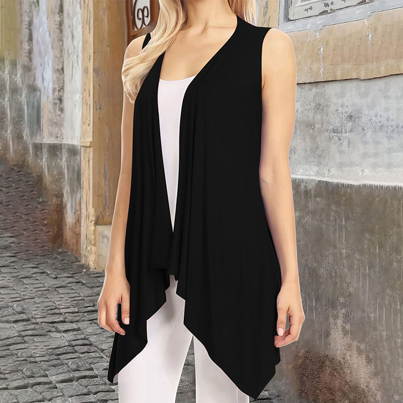 Lässige, ärmellose, drapierte Strickjacke für Damen