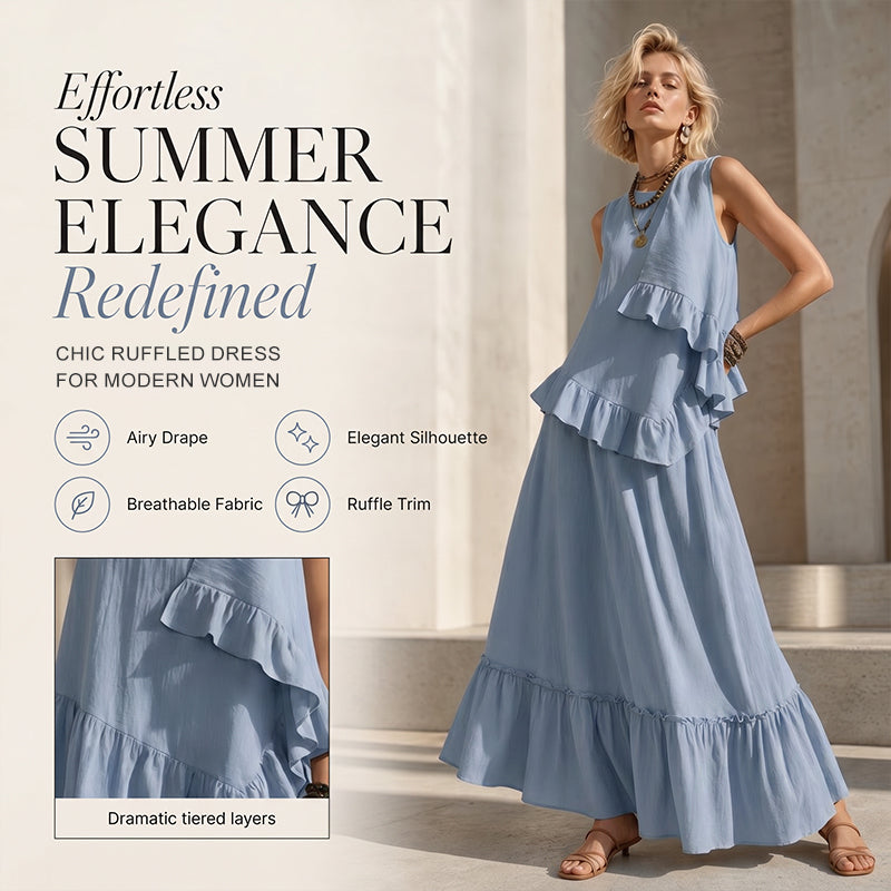 Ärmelloses Maxikleid mit Rüschen für Damen