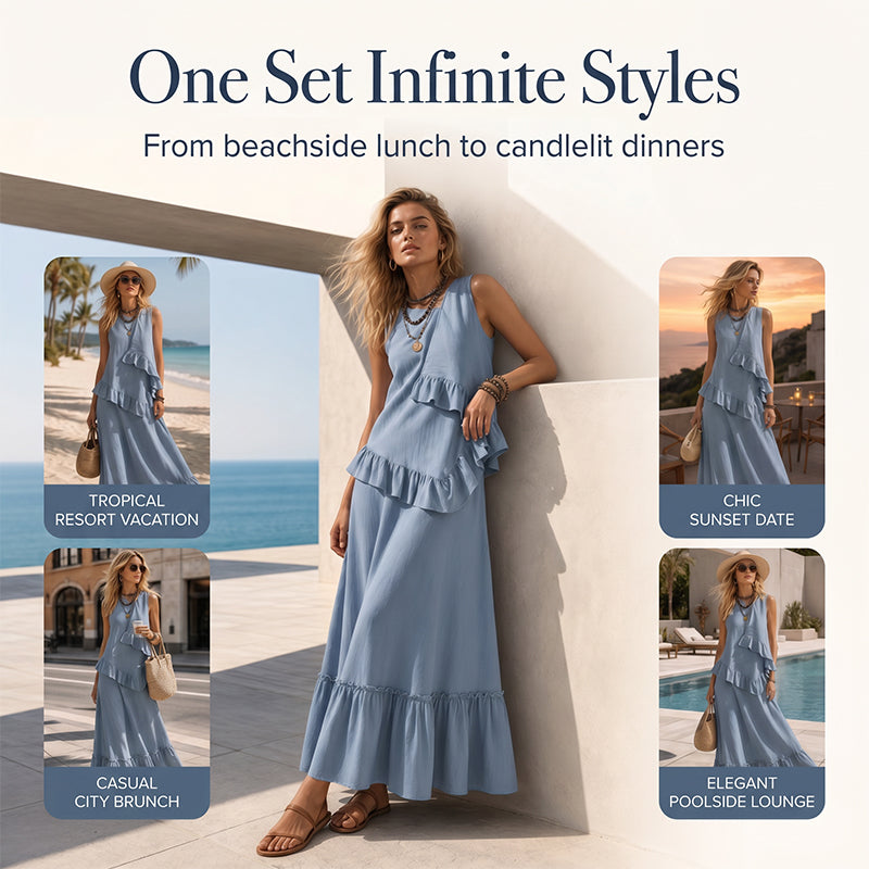 Ärmelloses Maxikleid mit Rüschen für Damen