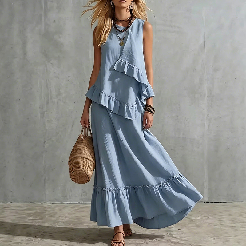 Ärmelloses Maxikleid mit Rüschen für Damen