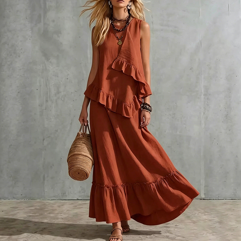 Ärmelloses Maxikleid mit Rüschen für Damen