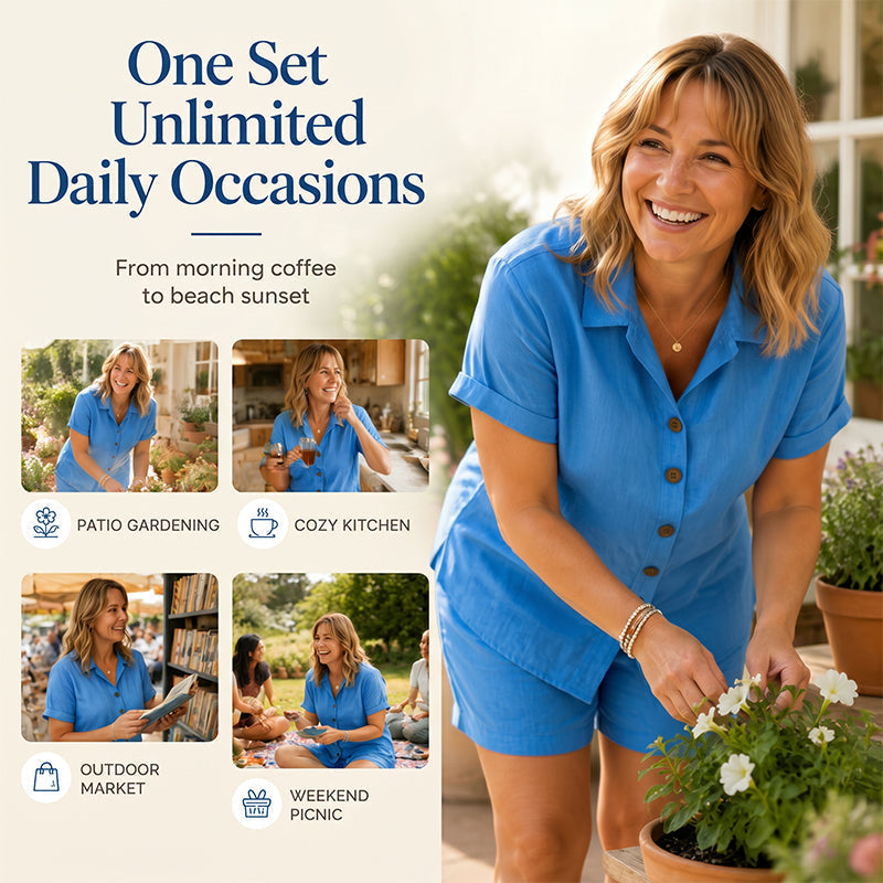 2-teiliges Set aus Damen-Hemd mit Knopfleiste und Shorts