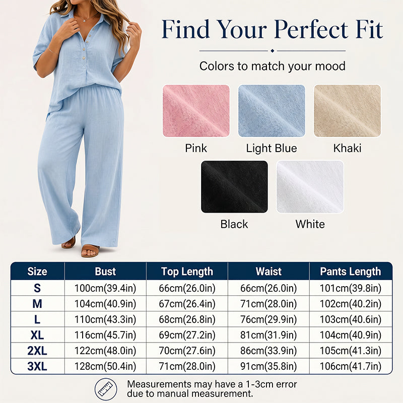 👗Damen Button-Up Oberteil & Weitbein-Hosen-Set – Schickes zweiteiliges Outfit ✨
