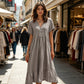 👗Midi-Kleid für Damen mit V-Ausschnitt, kurzen Ärmeln und Rüschen