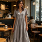 👗Midi-Kleid für Damen mit V-Ausschnitt, kurzen Ärmeln und Rüschen