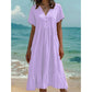 👗Midi-Kleid für Damen mit V-Ausschnitt, kurzen Ärmeln und Rüschen