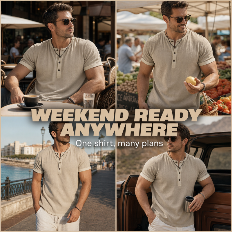 ⏰ Countdown läuft – 50% nur noch 3 Tage! 🌿 Kurzärmeliges, atmungsaktives Henley-Shirt mit Kontrast