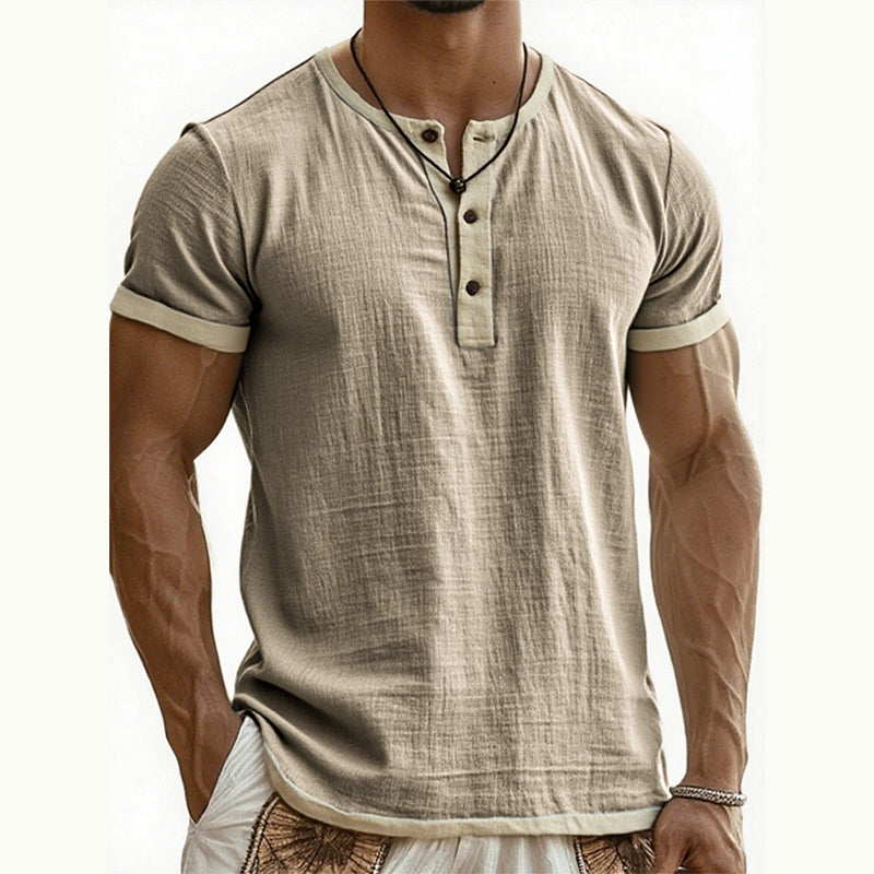 ⏰ Countdown läuft – 50% nur noch 3 Tage! 🌿 Kurzärmeliges, atmungsaktives Henley-Shirt mit Kontrast