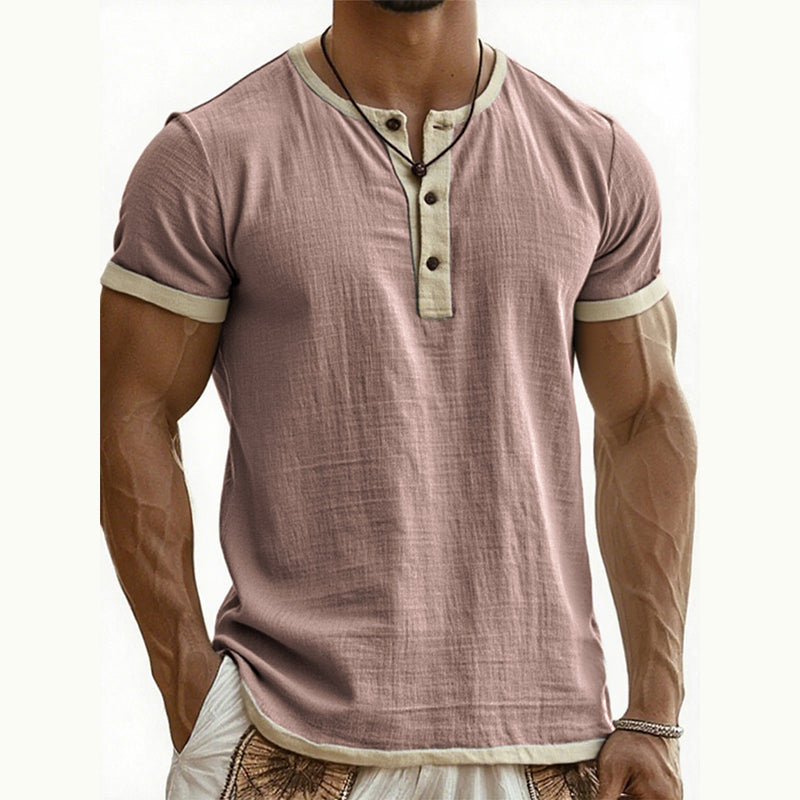 ⏰ Countdown läuft – 50% nur noch 3 Tage! 🌿 Kurzärmeliges, atmungsaktives Henley-Shirt mit Kontrast