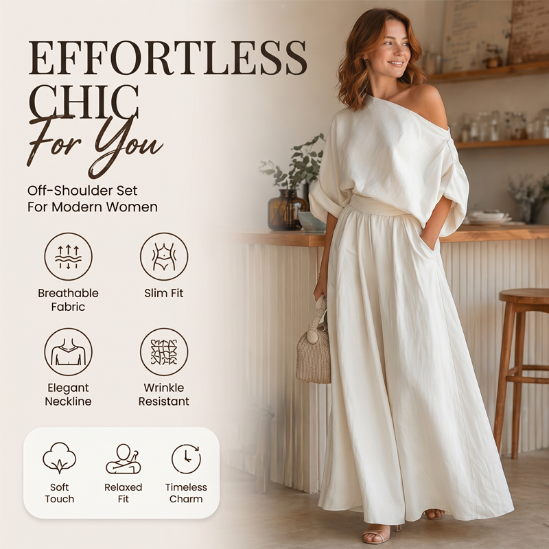 ✨ 2-teiliges Set – schulterfreies Top & weite Hose – figurschmeichelnd, knitterarm & vielseitig kombinierbar – einzeln oder zusammen tragbar – für jeden Anlass geeigne