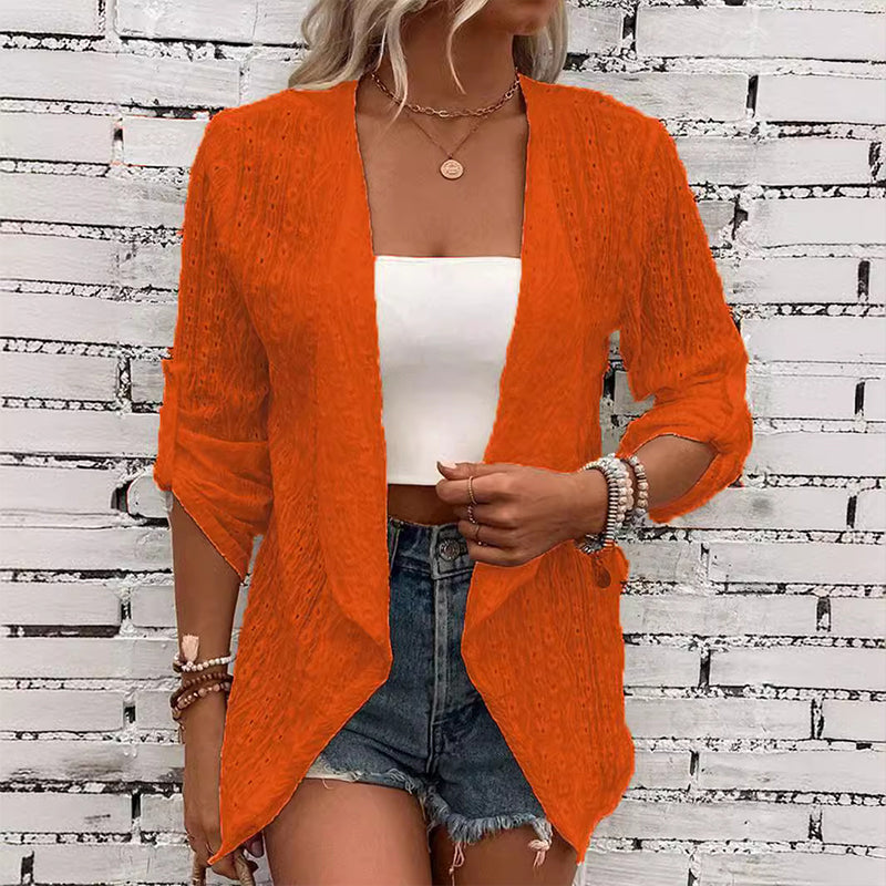 Lässige, strukturierte Damen-Strickjacke mit offener Vorderseite