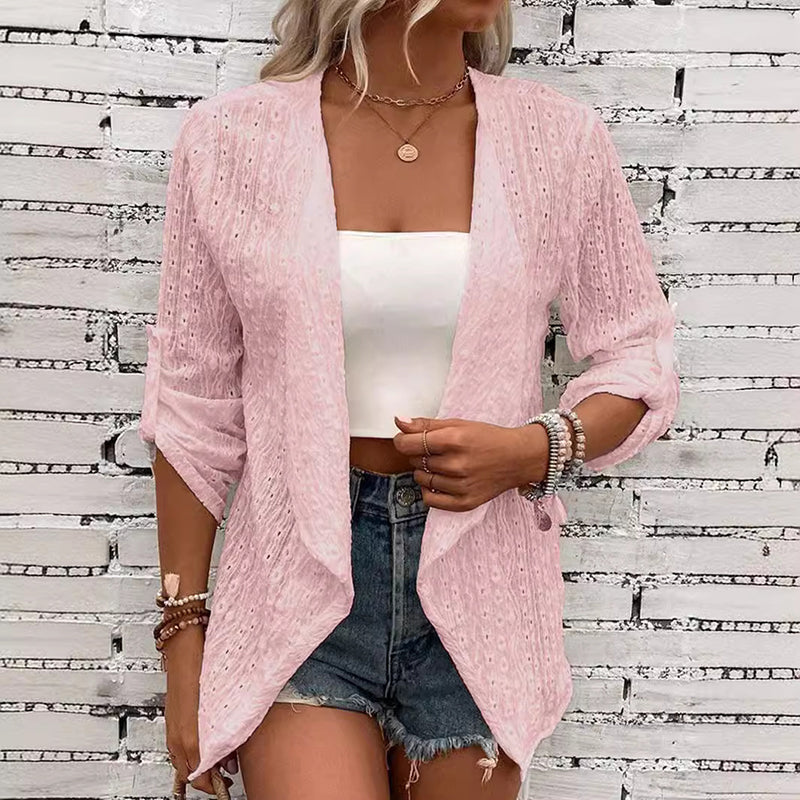 Lässige, strukturierte Damen-Strickjacke mit offener Vorderseite