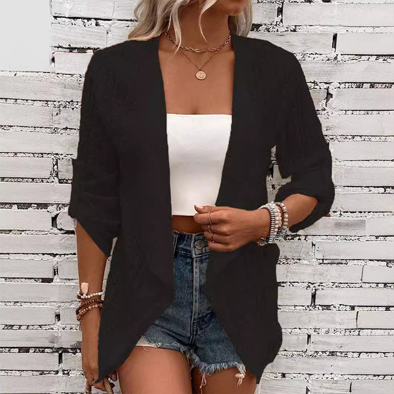 Lässige, strukturierte Damen-Strickjacke mit offener Vorderseite