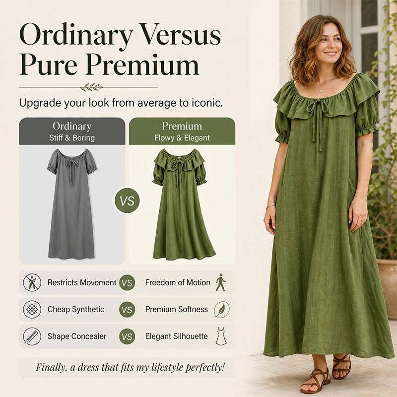 Maxikleid für Damen im Bohemian-Stil mit Rüschen am Ausschnitt