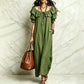 Maxikleid für Damen im Bohemian-Stil mit Rüschen am Ausschnitt