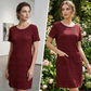⌛Zeitlich begrenztes Angebot – Rundhalsausschnitt-Kleid für Damen mit Struktur und knielanger Länge
