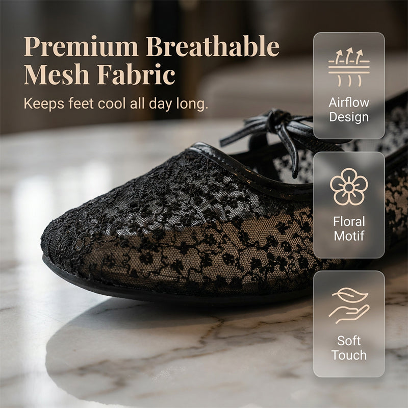 Damen Französische Mesh-Flats mit Schleife