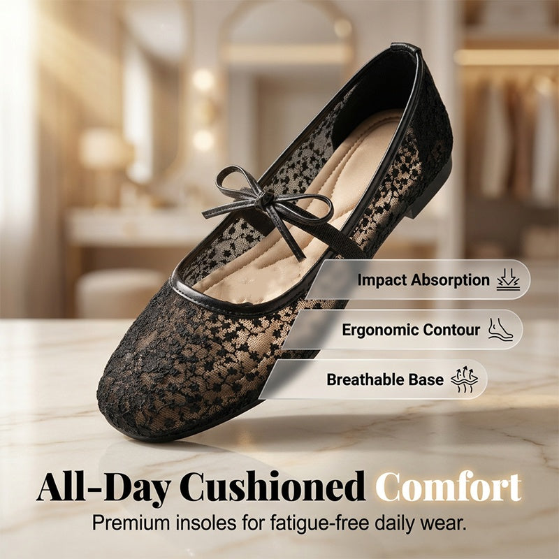 Damen Französische Mesh-Flats mit Schleife