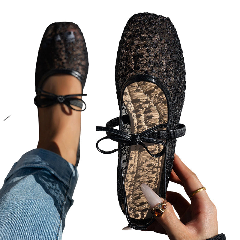 Damen Französische Mesh-Flats mit Schleife