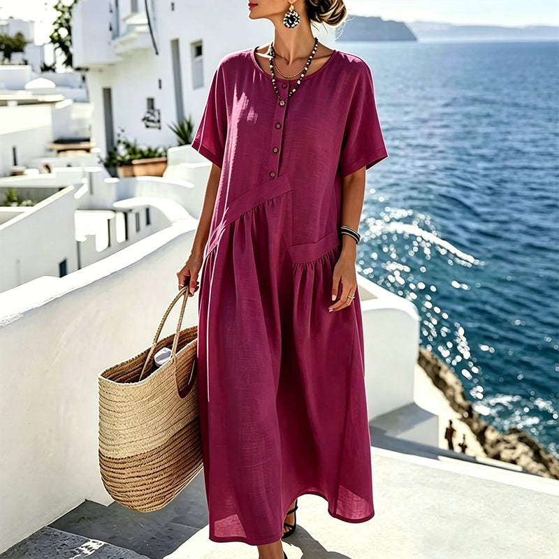 👗Maxikleid für Damen mit Knopfleiste und kurzen Ärmeln