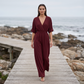⏳Zeitlich begrenztes Angebot 50% Rabatt⏰Damen elegantes V-Ausschnitt Weitbein-Jumpsuit👚👖