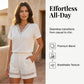 🏆 Verkaufsschlager – jetzt halber Preis! Set aus kurzärmeligem Oberteil mit V-Ausschnitt und Shorts für Damen