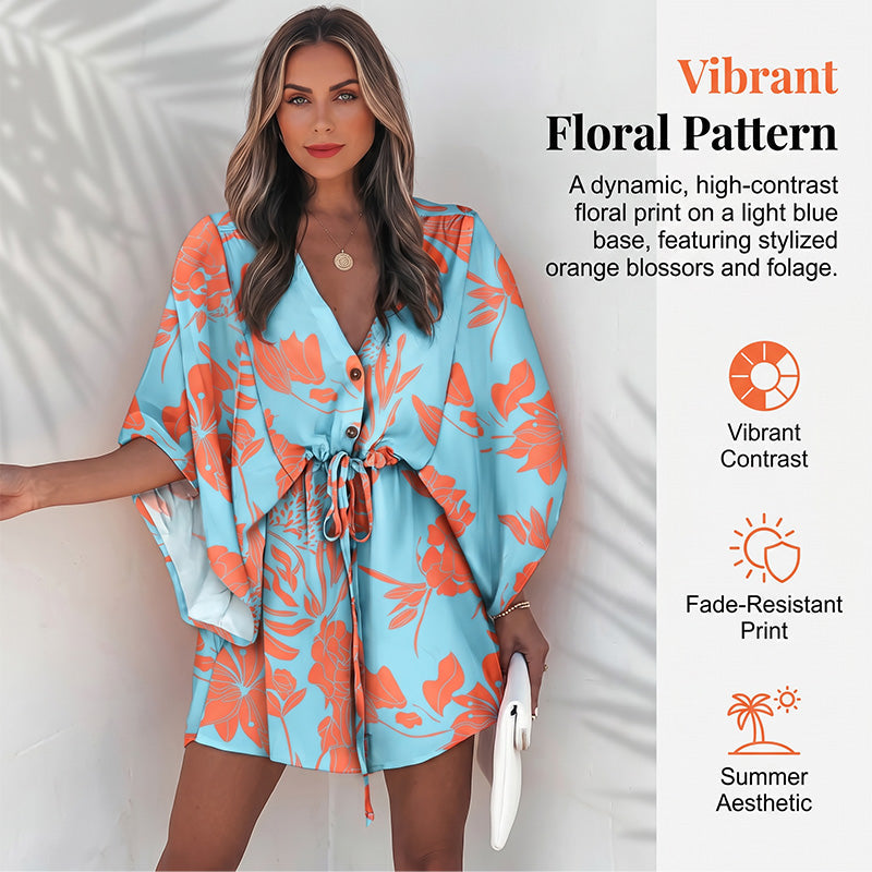 💎 Der Sommerhit 2026 – der Wahnsinn! Sommerkleid für Damen mit V-Ausschnitt, Flatterärmeln und Kordelzug